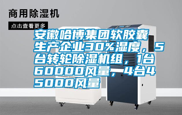 安徽哈博集團(tuán)軟膠囊生產(chǎn)企業(yè)30%濕度，5臺(tái)轉(zhuǎn)輪除濕機(jī)組，1臺(tái)60000風(fēng)量，4臺(tái)45000風(fēng)量